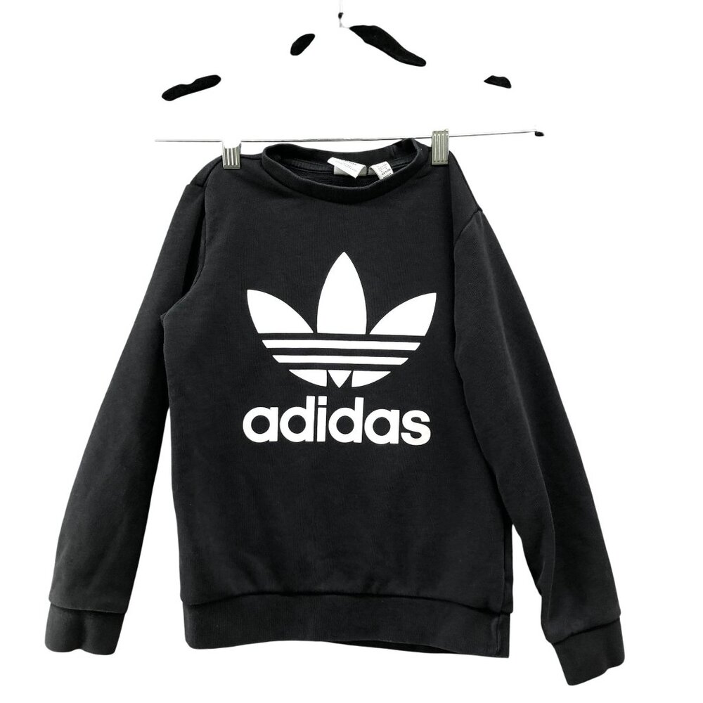 Adidas Kids Size S (9-10) Black‎ Trefoil Logo Sweatshirt Pullover Crewneck